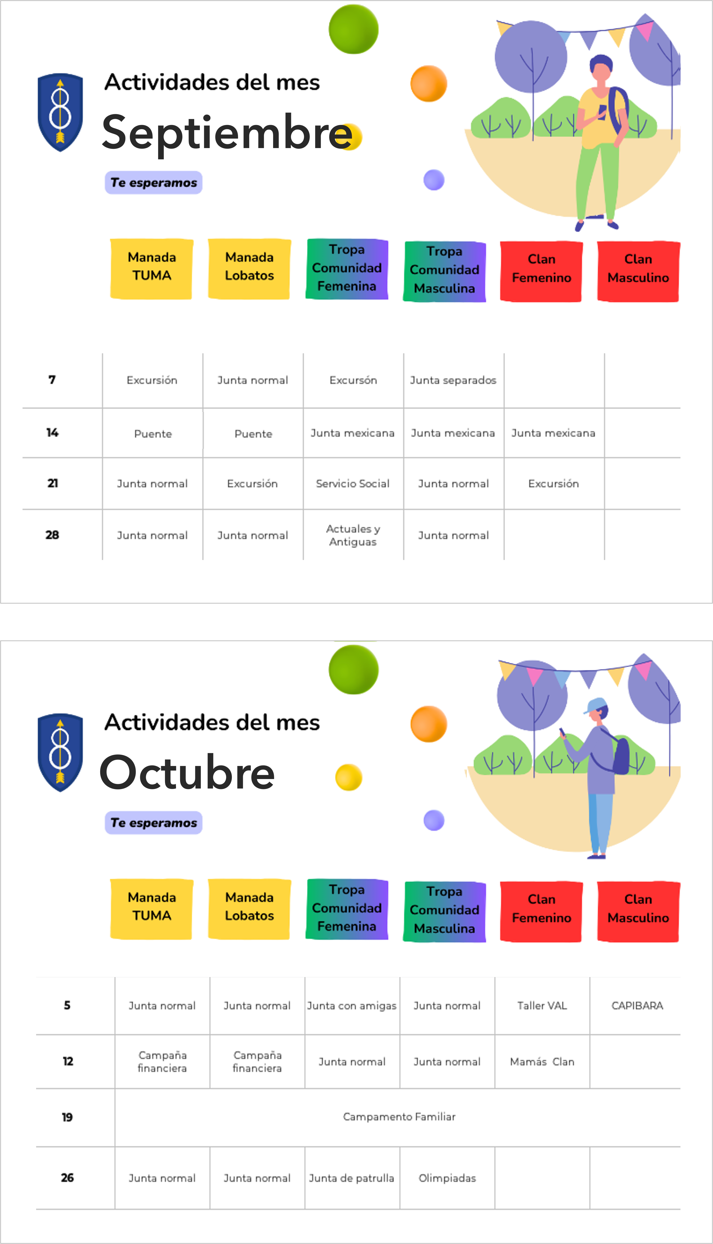 Calendario de Actividades de septiembre y octubre 2024| Grupo 8 BJ | Scouts de México